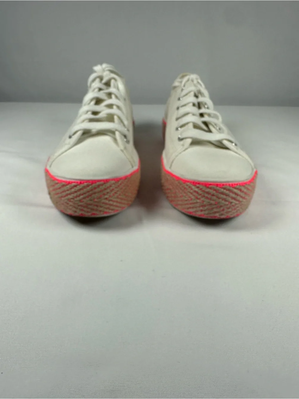 Keds Off-White Canvas Platform Sneakers with Neon Pink Trim